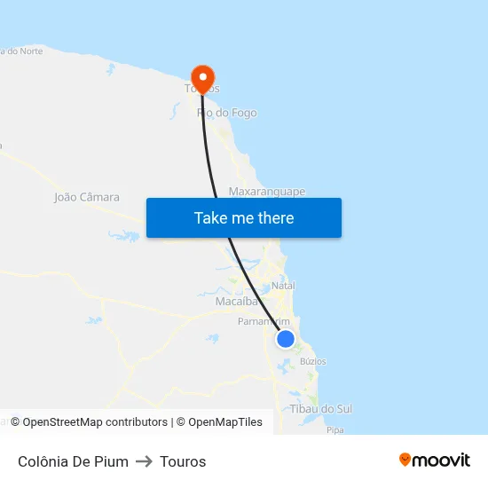 Colônia De Pium to Touros map