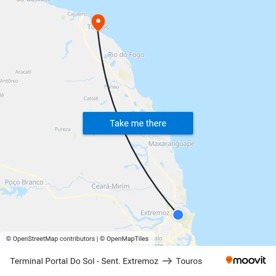 Terminal Portal Do Sol - Sent. Extremoz to Touros map