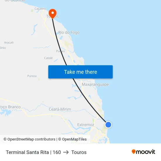 Terminal Santa Rita | 160 to Touros map