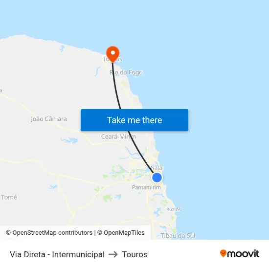 Via Direta - Intermunicipal to Touros map