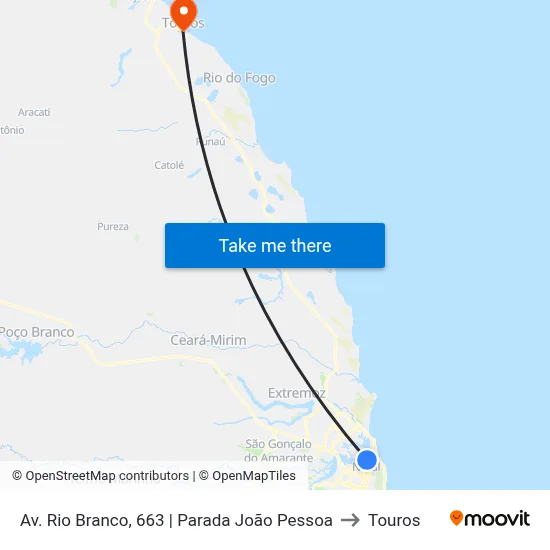 Av. Rio Branco, 663 | Parada João Pessoa to Touros map