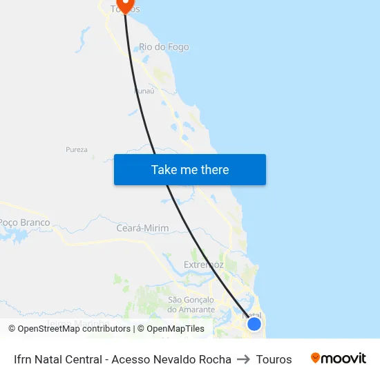 Ifrn Natal Central - Acesso Nevaldo Rocha to Touros map