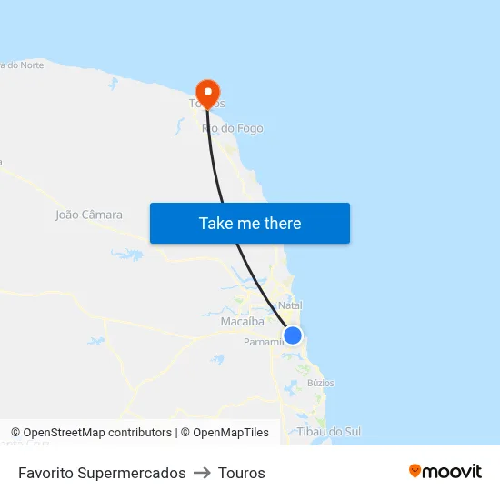 Favorito Supermercados to Touros map