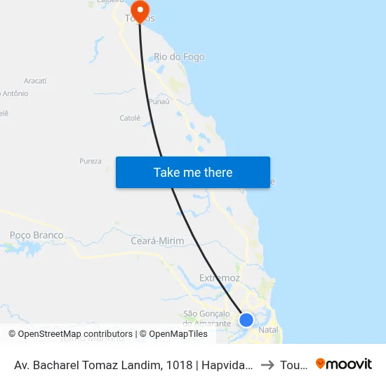 Av. Bacharel Tomaz Landim, 1018 | Hapvida Zona Norte to Touros map