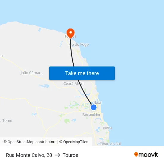 Rua  Monte Calvo, 28 to Touros map