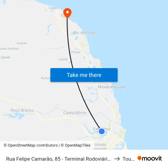 Rua Felipe Camarão, 85 - Terminal Rodoviário De Extremoz to Touros map