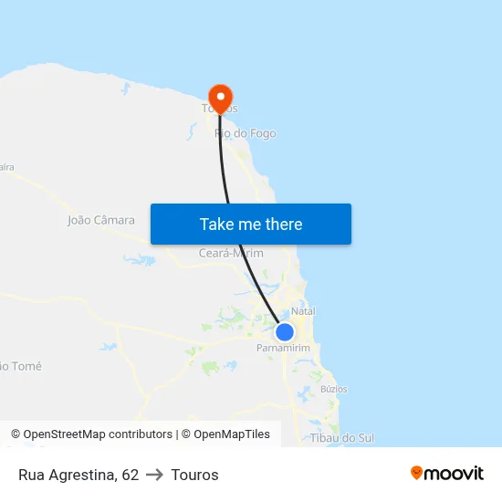 Rua Agrestina, 62 to Touros map