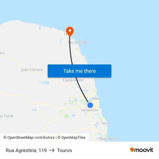 Rua Agrestina, 119 to Touros map