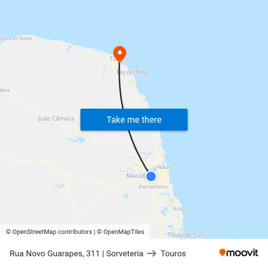 Rua Novo Guarapes, 311 | Sorveteria to Touros map