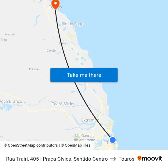 Rua Trairi, 405 | Praça Cívica, Sentido Centro to Touros map