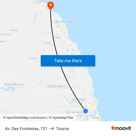 Av. Das Fronteiras, 731 to Touros map