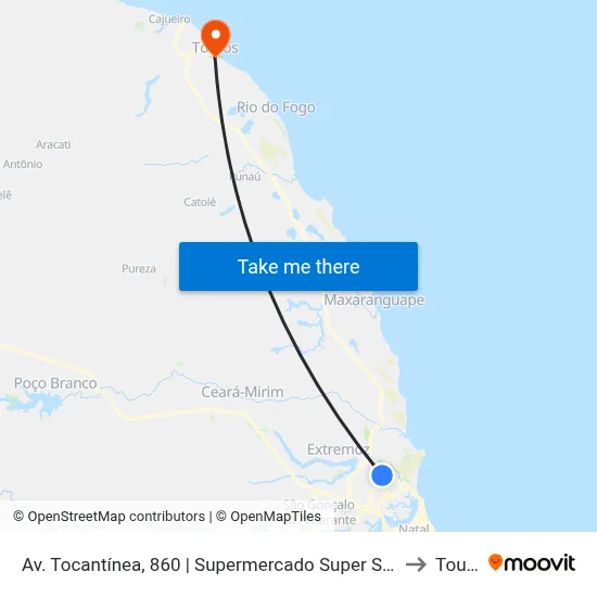 Av. Tocantínea, 860 | Supermercado Super Show Asa Norte to Touros map