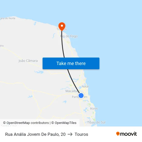 Rua Anália Jovem De Paulo, 20 to Touros map