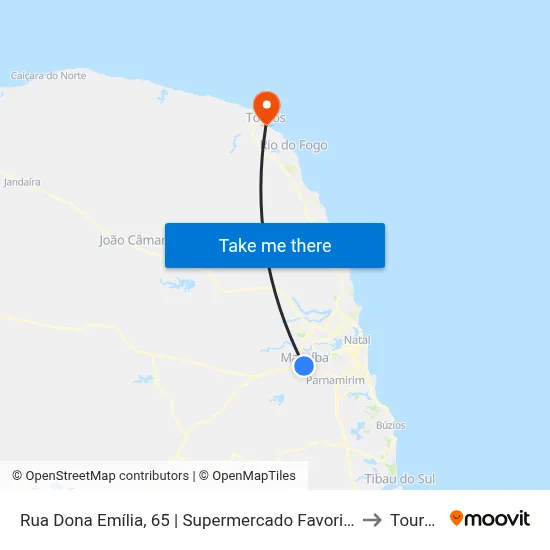 Rua Dona Emília, 65 | Supermercado Favorito to Touros map