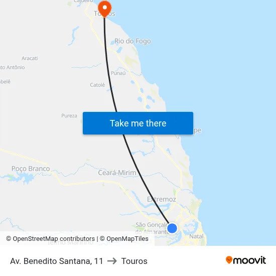 Av. Benedito Santana, 11 to Touros map