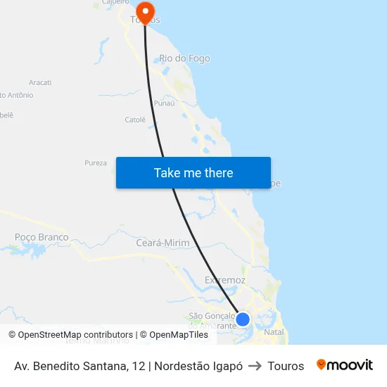 Av. Benedito Santana, 12 | Nordestão Igapó to Touros map