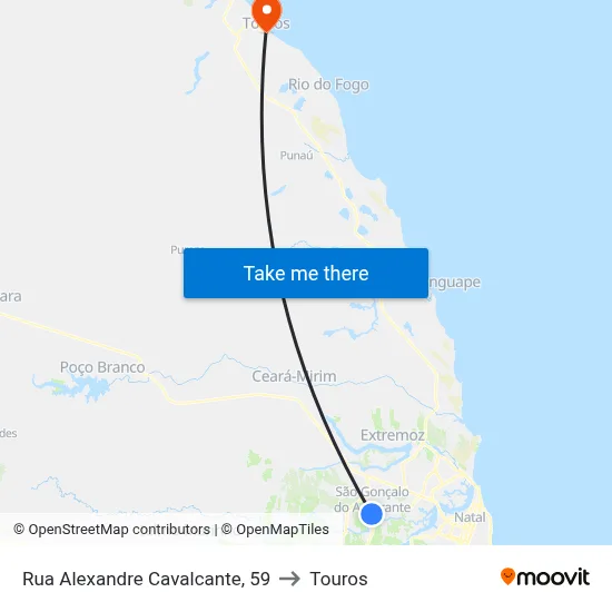 Rua Alexandre Cavalcante, 59 to Touros map