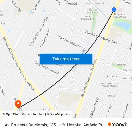 Av. Prudente De Morais, 1350 | Hospital Da Polícia to Hospital Antônio Prudente - Hapvida map