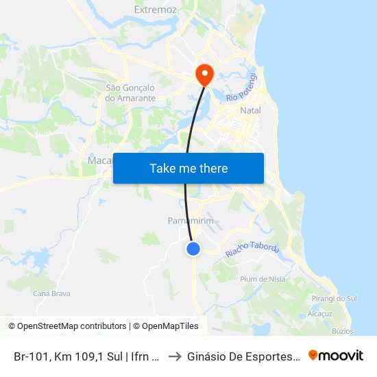 Br-101, Km 109,1 Sul | Ifrn Campus Parnamirim to Ginásio De Esportes Manoel Targino map