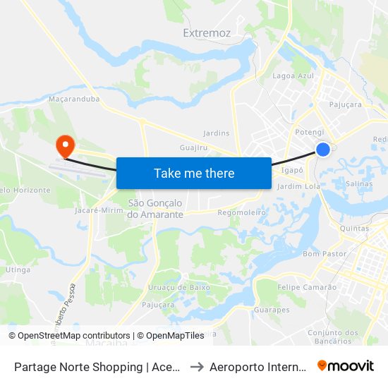 Partage Norte Shopping | Acesso João Medeiros Filho to Aeroporto Internacional de Natal map