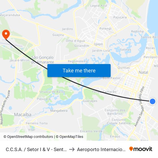 C.C.S.A. / Setor I & V - Sentido V.D. to Aeroporto Internacional de Natal map