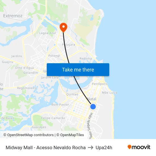 Midway Mall - Acesso Nevaldo Rocha to Upa24h map