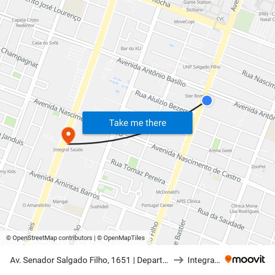 Av. Senador Salgado Filho, 1651 | Departamento De Odontologia Ufrn to Integral Saúde map