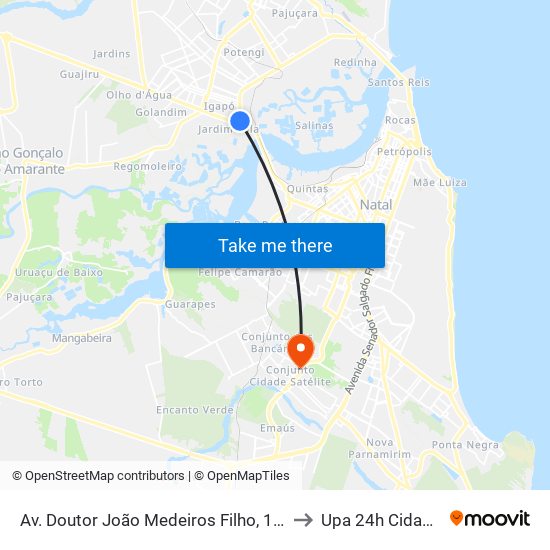 Av. Doutor João Medeiros Filho, 181 | Túnel De Igapó to Upa 24h Cidade Satélite map