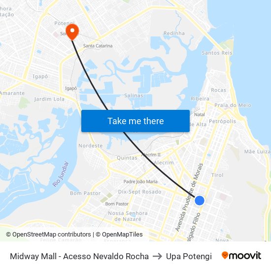 Midway Mall - Acesso Nevaldo Rocha to Upa Potengi map