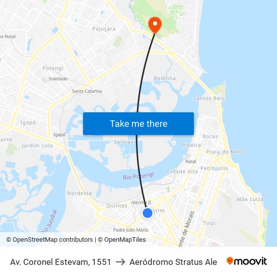 Av. Coronel Estevam, 1551 to Aeródromo Stratus Ale map