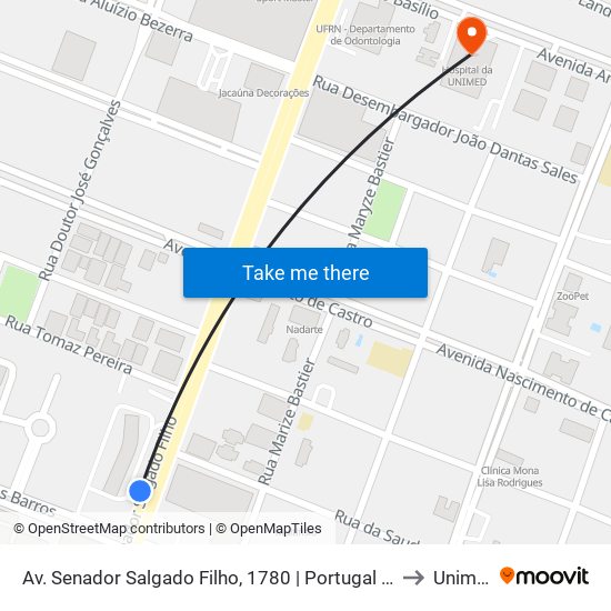 Av. Senador Salgado Filho, 1780 | Portugal Center to Unimed map