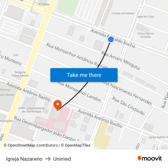 Igreja Nazareno to Unimed map