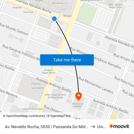 Passarela Midway Mall - Urbano to Unimed map
