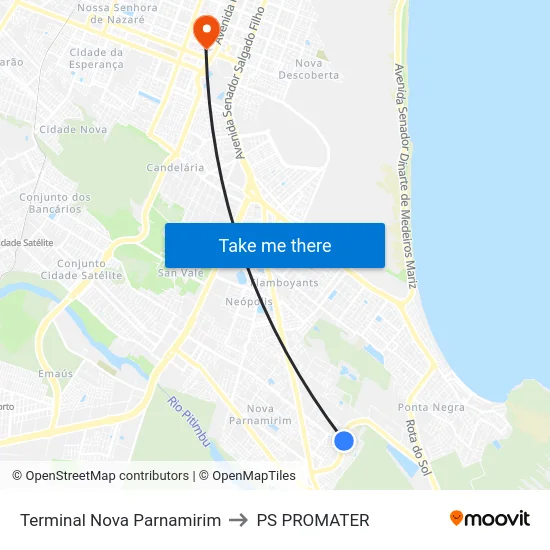 Terminal Nova Parnamirim to PS PROMATER map