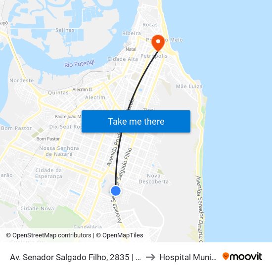 Av. Senador Salgado Filho, 2835 | Potilândia 2 - Intermunicipal to Hospital Municipal De Natal map