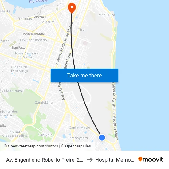 Av. Engenheiro Roberto Freire, 2635 to Hospital Memorial map