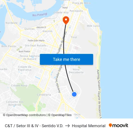 C&T / Setor III & IV - Sentido V.D. to Hospital Memorial map