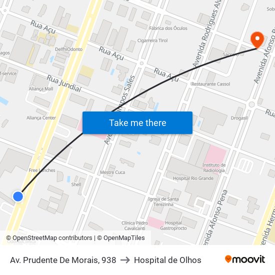 Av. Prudente De Morais, 938 to Hospital de Olhos map
