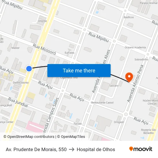 Av. Prudente De Morais, 550 to Hospital de Olhos map