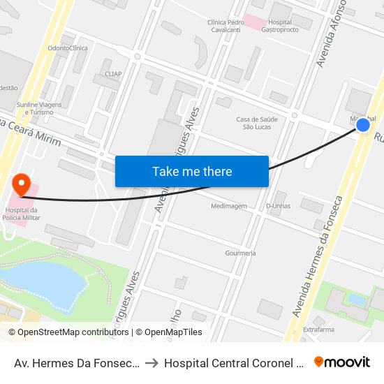 Av. Hermes Da Fonseca, 890 | Restaurante Thin San to Hospital Central Coronel Pedro Germano (Hospital da PM) map