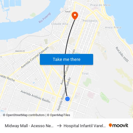 Midway Mall - Acesso Nevaldo Rocha to Hospital Infantil Varela Santiago map
