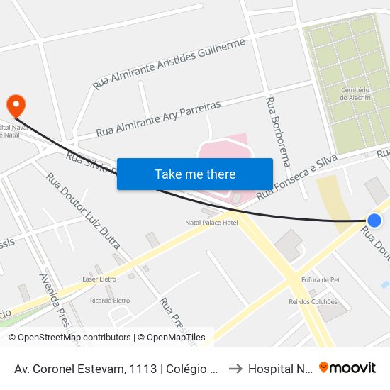 Av. Coronel Estevam, 1113 | Colégio Nossa Senhora Das Neves / Sua Festa to Hospital Naval de Natal map