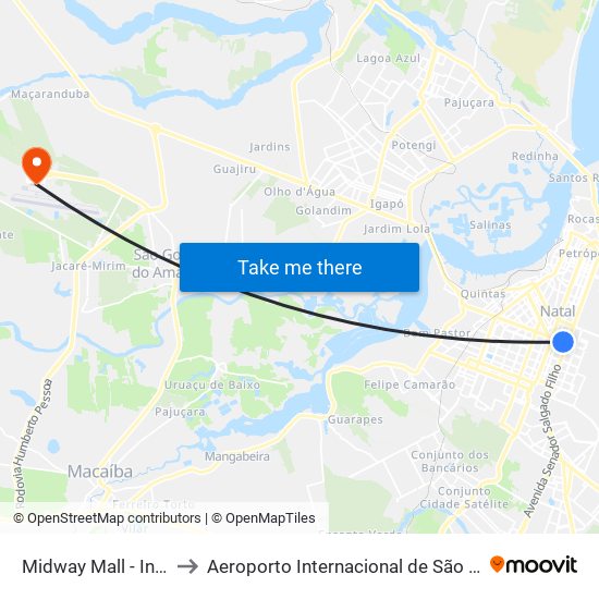 Midway Mall - Intermunicipal to Aeroporto Internacional de São Gonçalo do Amarante map