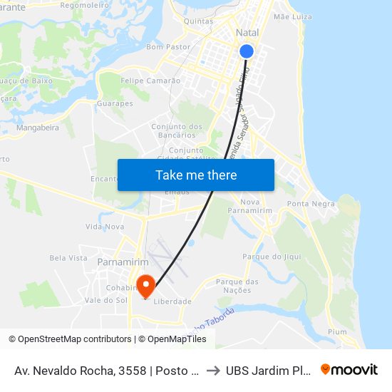 Av. Nevaldo Rocha, 3558 | Posto Br Natal II to UBS Jardim Planalto map