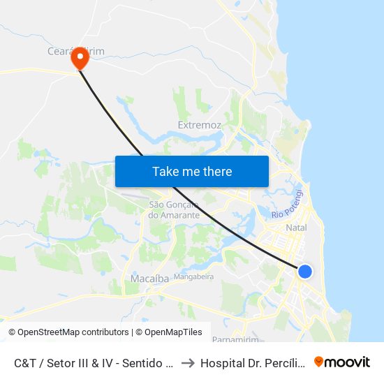 C&T / Setor III & IV - Sentido V.D. to Hospital Dr. Percílio Alves map