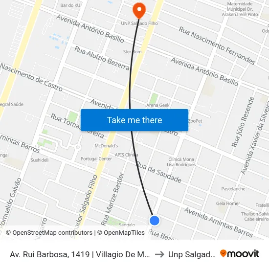 Av. Rui Barbosa, 1419 | Villagio De Milano / Plano 100 to Unp Salgado Filho map