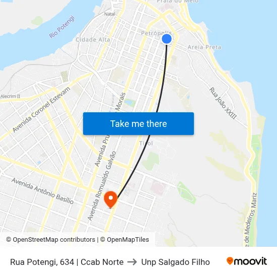Rua Potengi, 634 | Ccab Norte to Unp Salgado Filho map