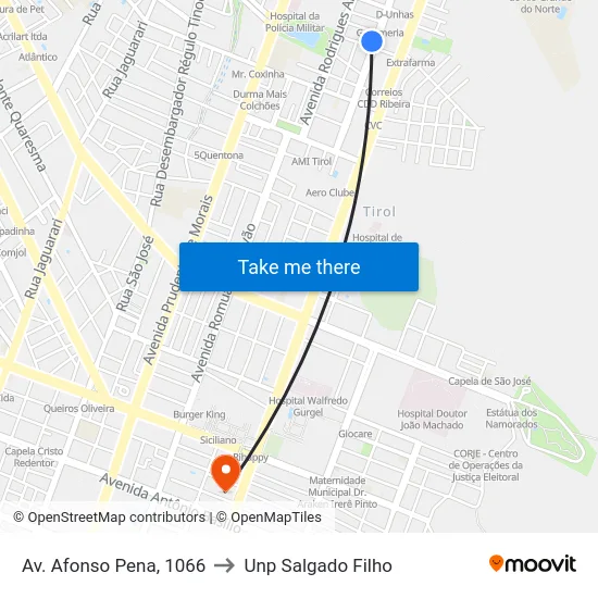 Av. Afonso Pena, 1066 to Unp Salgado Filho map