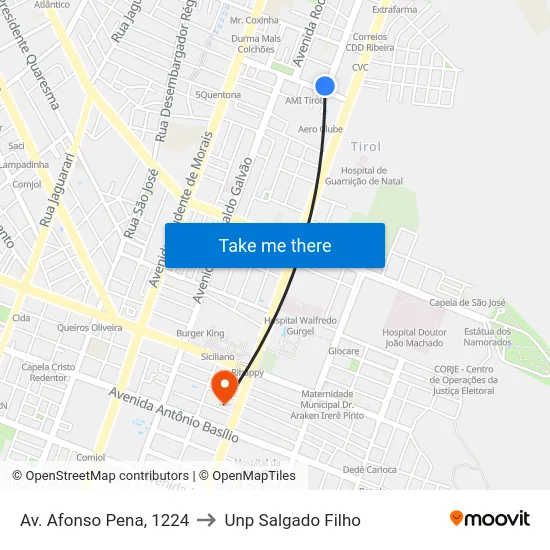 Av. Afonso Pena, 1224 to Unp Salgado Filho map