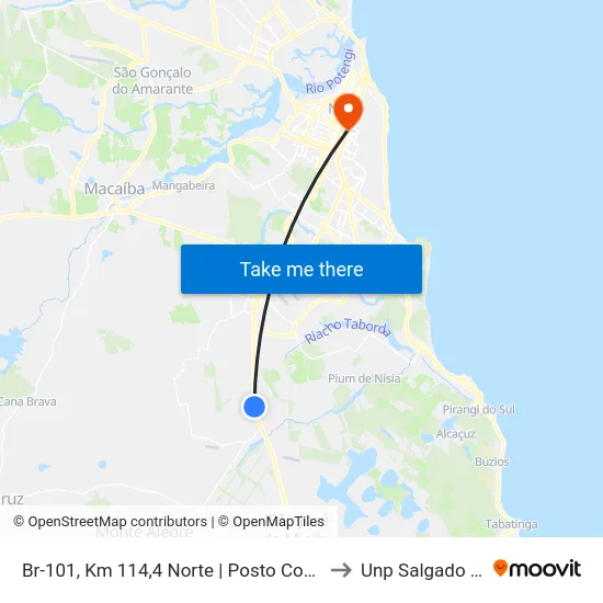 Br-101, Km 114,4 Norte | Posto Copacabana to Unp Salgado Filho map